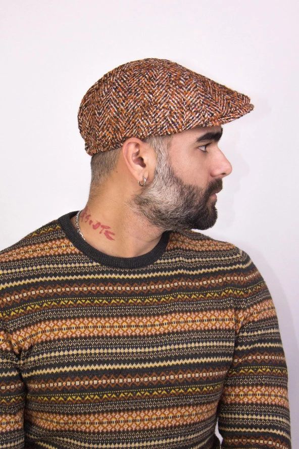 Erkek Desenli Kalın Yün Kumaş Kasket - Resim 2