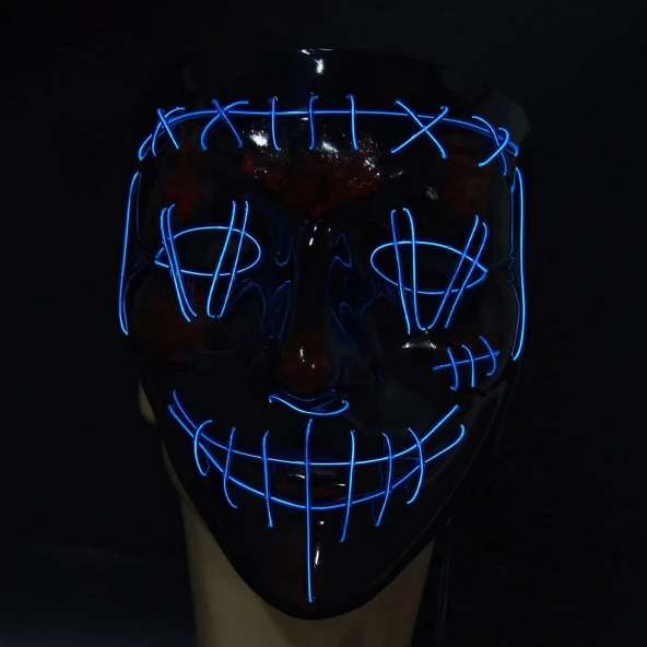 Halloween Maske Neon Mavi Işıklı