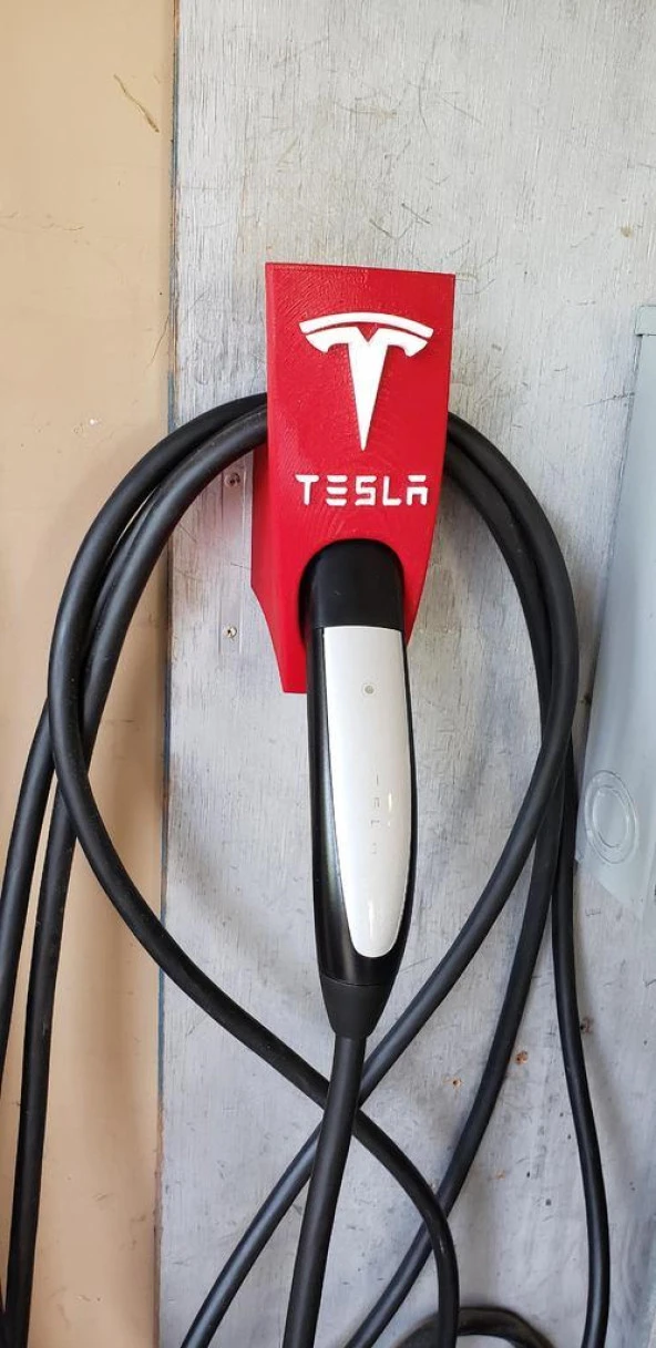 Tesla Mobil Şarj Cihazı Ve Logo Ve Harfler İle Kablo Tutucu (Abd Sürümü) Plastik Aparat