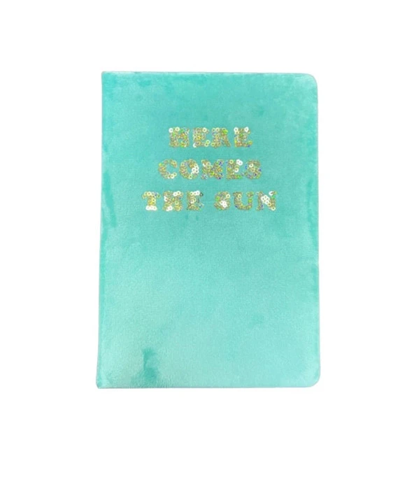 Pyrus A5 Kadife Mavi Altın Varak Here Come The Sun Yazılı Defter