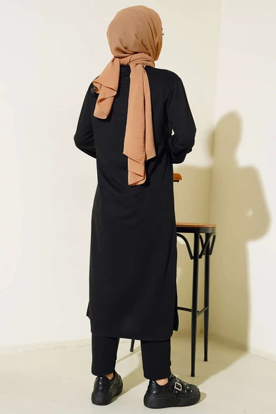 Yırtmaçlı Uzun İkili Takım Siyah - 3