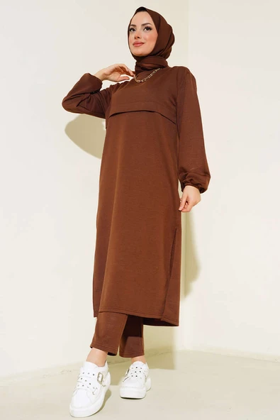 Yırtmaçlı Uzun İkili Takım Kahve ürün görseli 1