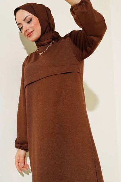 Yırtmaçlı Uzun İkili Takım Kahve - Resim 2