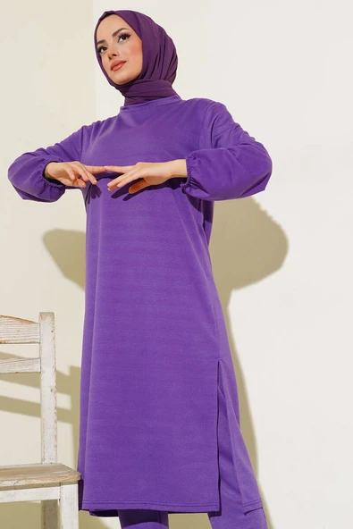 Yırtmaçlı Uzun İkili Takım Mor - Resim 2