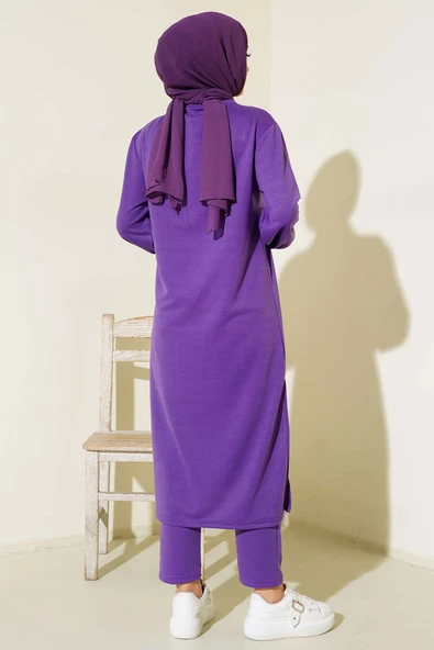 Yırtmaçlı Uzun İkili Takım Mor - Resim 3