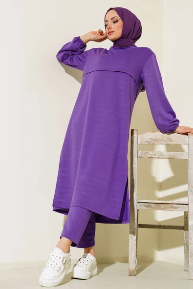 Yırtmaçlı Uzun İkili Takım Mor ürün görseli 1