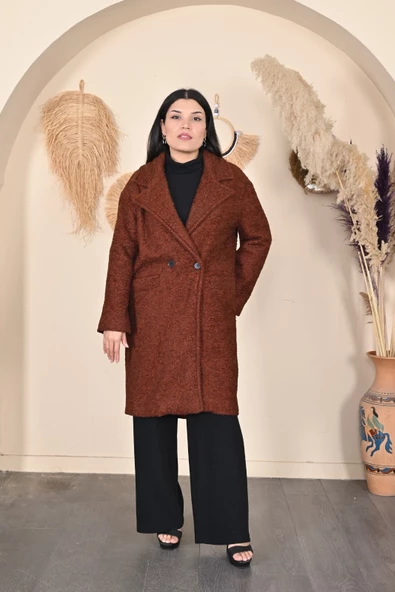 Modatalika Kadın Suni Yünlü Midi Boy Kaban - Resim 2