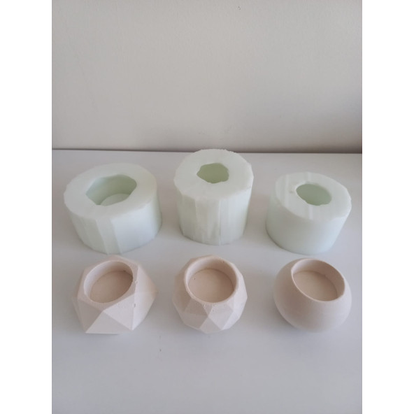 Geometrik Sukulent Saksı Mumluk Silikon Kalıbı - 4