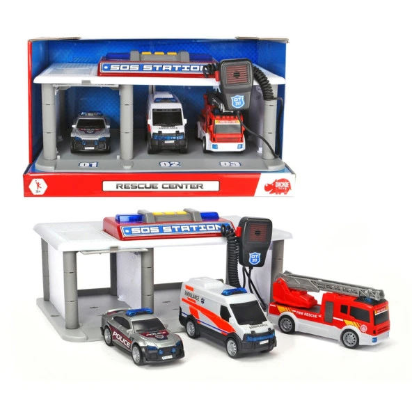Dickie Toys Polis İtfaiye Ambulans Acil Müdahale İstasyonu Sesli Işıklı Megafon Telsizli Acil Müdahale İstasyonu