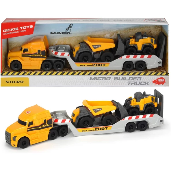 Dickie Toys Mack Tır ve Volvo Kepçe ve Volvo Damperli Kamyon 32cm Volvo İş Araçları