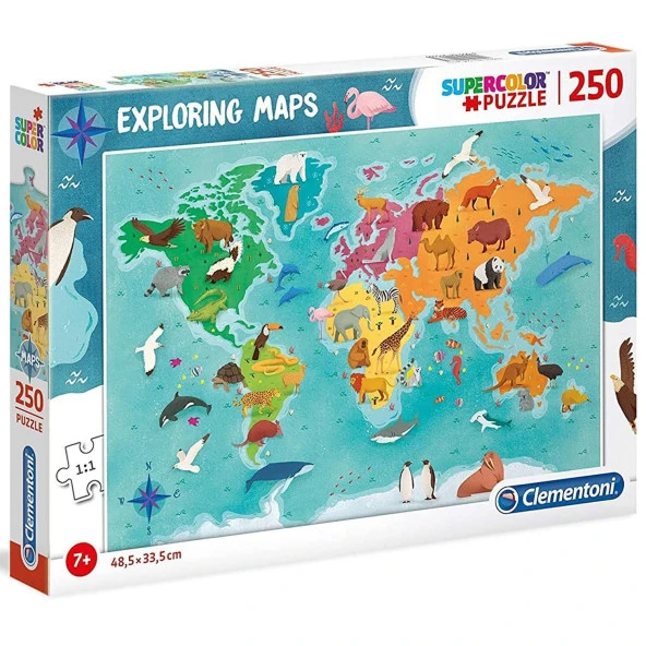 Clementoni 250 Parça Puzzle Yapboz Exploring Maps - Exploring Maps Puzzle - Animals in the World