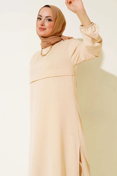 Yırtmaçlı Uzun İkili Takım Bej - Resim 2