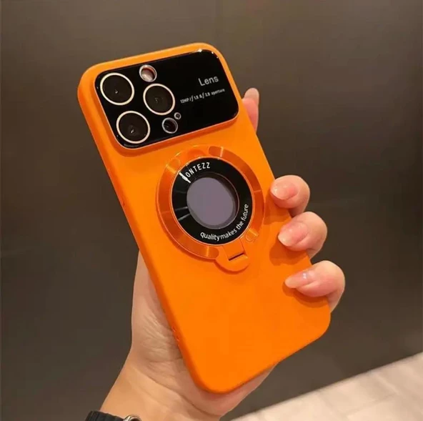 İphone 14 Pro Max Uyumlu Magsafe Kılıf Kamera Lens Korumalı Standlı Kapak - 5