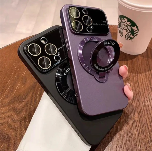 İphone 14 Pro Max Uyumlu Magsafe Kılıf Kamera Lens Korumalı Standlı Kapak - 10