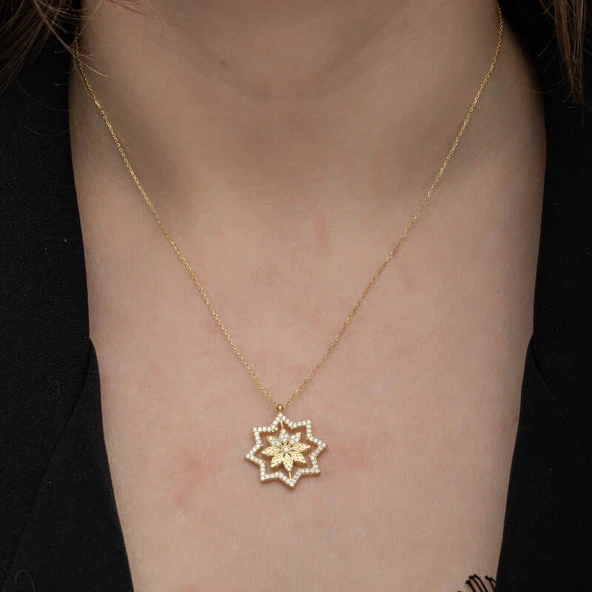 himarry Gümüş Gold Kar Tanesi Kadın Kolye - 3