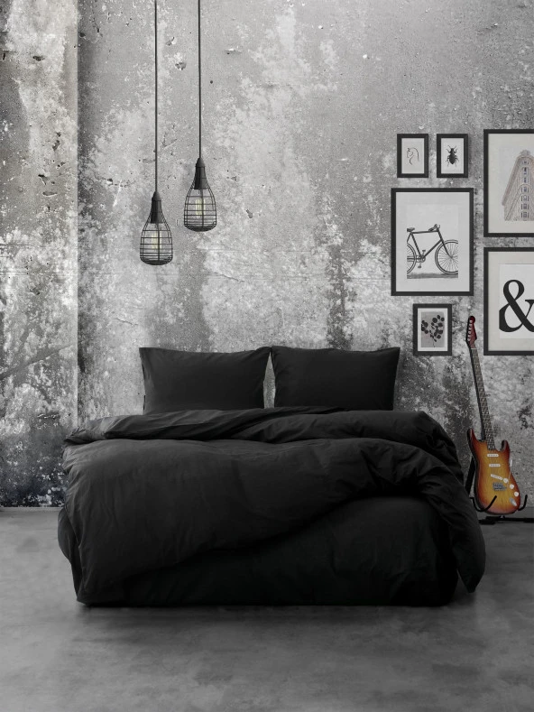 Cozy Home Çift Kişilik Lastikli Çarşaflı Nevresim Takımı Simple Siyah - Resim 2