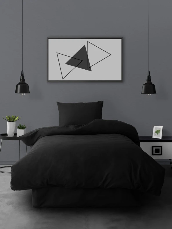 Cozy Home Tek Kişilik Lastikli Çarşaflı Nevresim Takımı Simple Siyah - 2