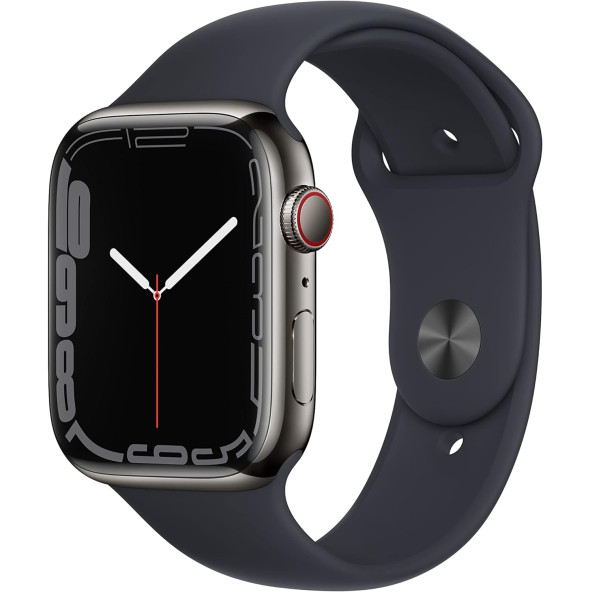 Apple Watch Series 7 Gps + Cellular, 45MM Graphite Stainless Steel With Midnight Sport Band - MNAX3TU/A