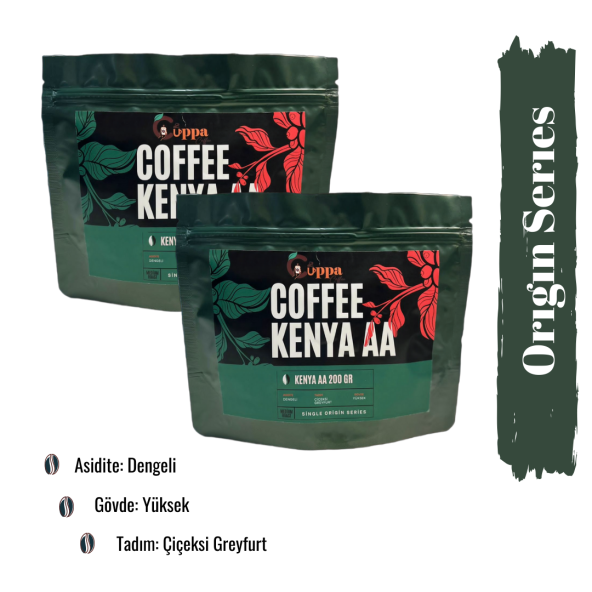 Kenya AA Single Origin Çekirdek Kahve 200 Gr. X 2 Adet (400 Gr.)