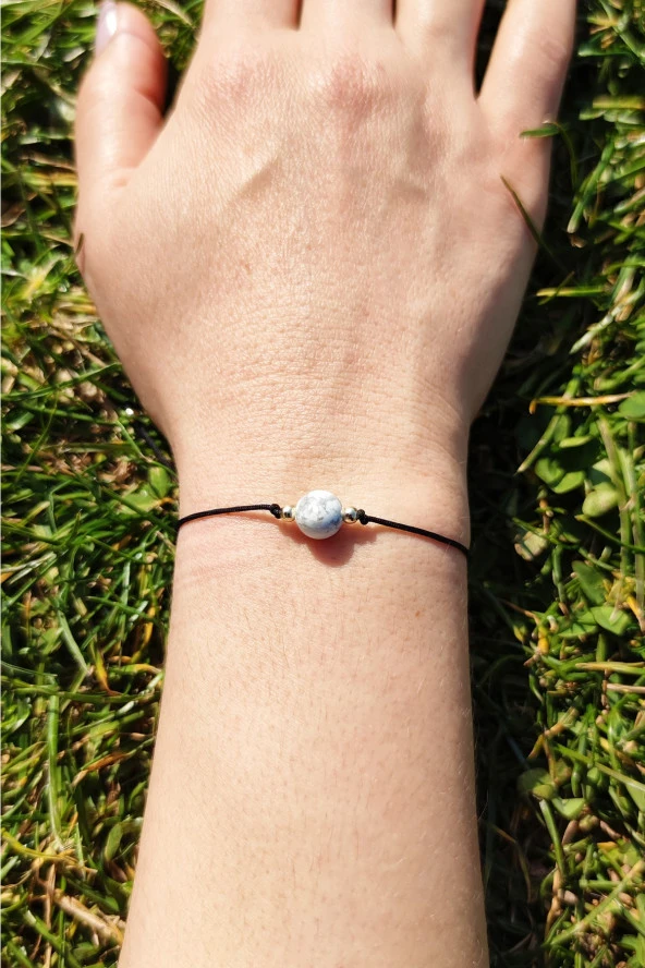 Makrome Örgülü Tek Taşlı Havlit Taşı Doğal Taş Bileklik Halhal Doğaltaş