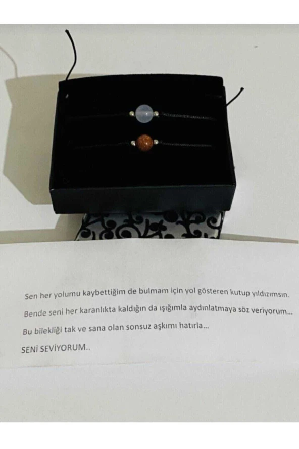 Sevgililer Günü Hediyesi Yıldız Taşı Ay Taşı Sevgili Çift Bilekliği Doğal Taş Aşk Bileklik - 2