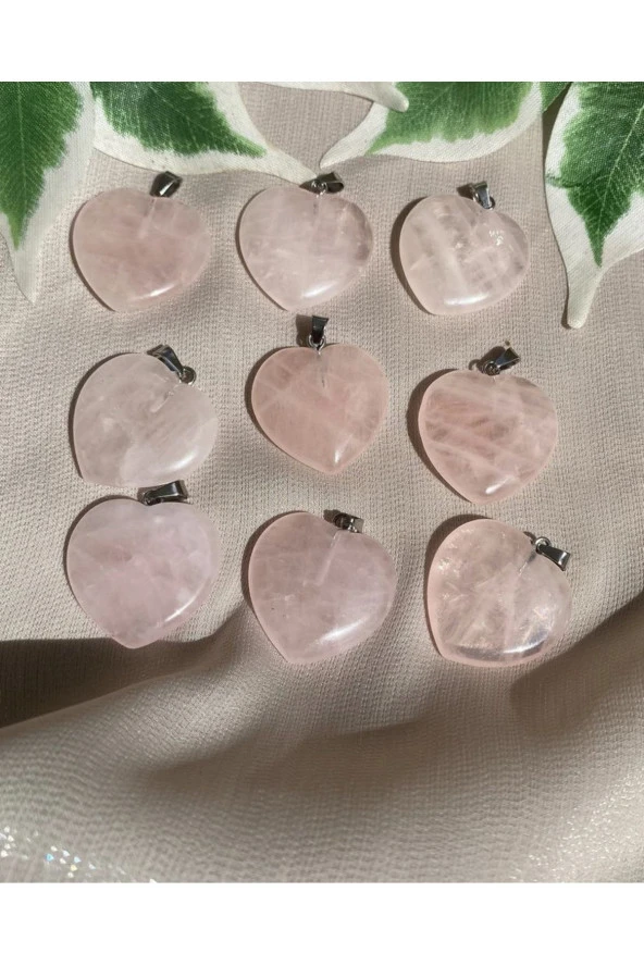 Doğal Taş Pembe Kuvars Kalp Kolye Ucu