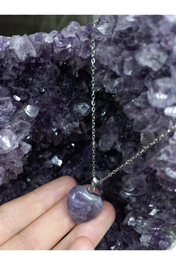 Ametist Doğal Taş Kalp Kolye - 2