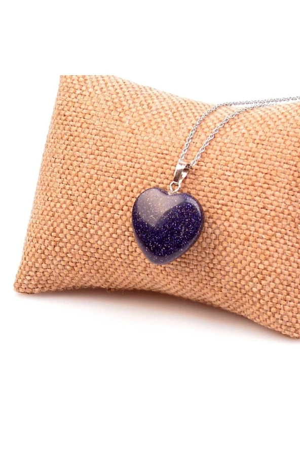 Doğal Taş Yıldız Taşı Simli Kalp Kolye Ucu 100 Doğal (azim Taşı) - 2