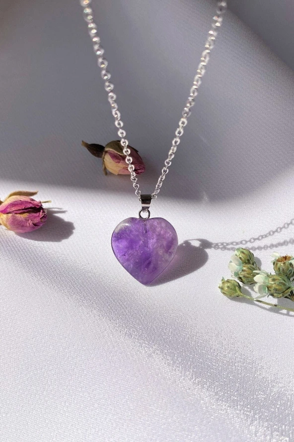 Dağal Taş Ametist Kalp Kolye Ucu 100 Doğal Taş - 2