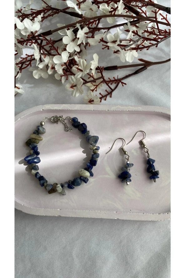 Sodalit Bileklik Küpe Set Doğal Taş