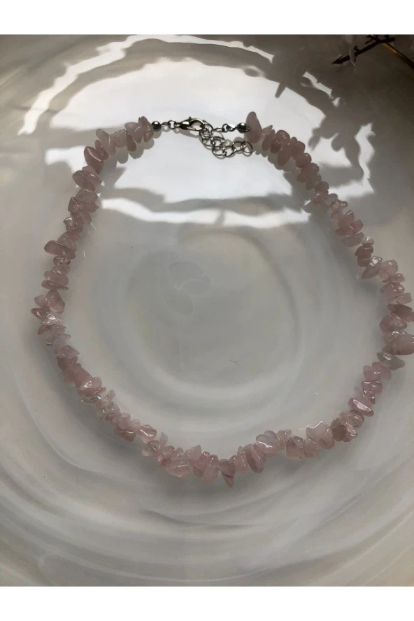 Pembe Kuvars Doğal Taş Kolye - 2