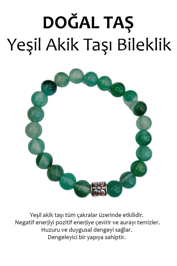 Hakiki Doğal Taş Bileklik - Yeşil Akik Taşı