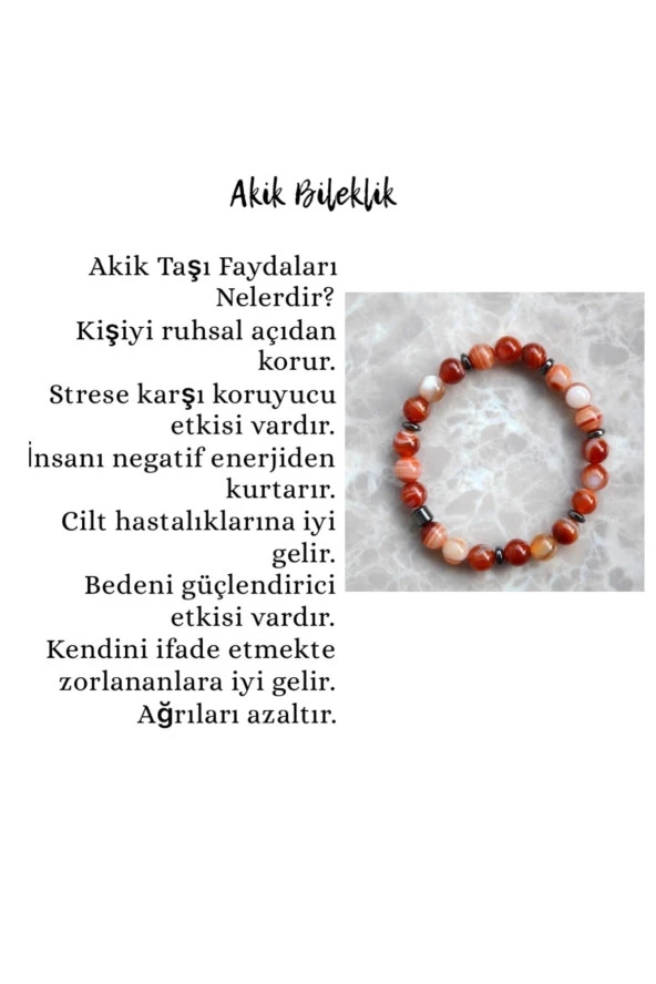 Unisex Doğal Taş Akik Koruyucu Stres Bilekliği