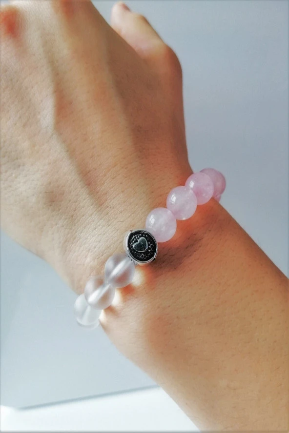 Pembe Kuvars, Şeffaf Doğal Taş Kadın Bileklik