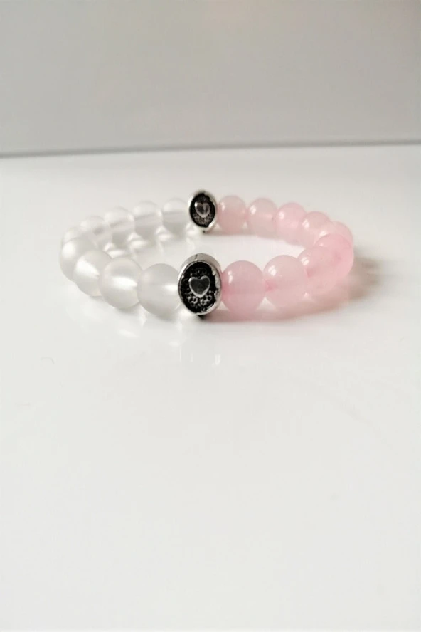 Pembe Kuvars, Şeffaf Doğal Taş Kadın Bileklik - 2