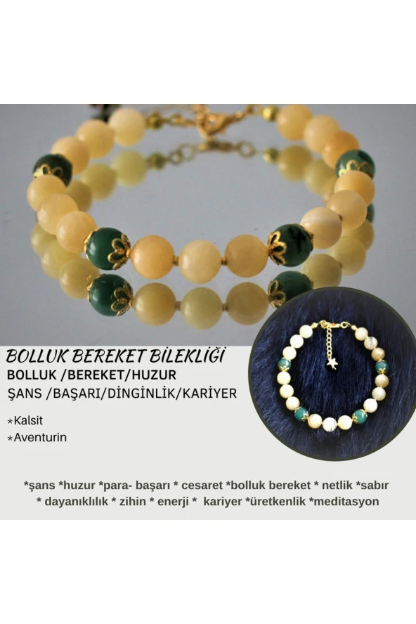Gerçek Doğal Taş Aventurin Kalsit Değerli Taş Bileklik