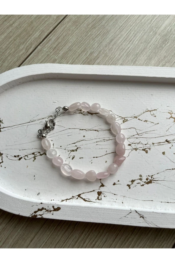 Pembe Kuvars Oval Doğal Taş Bileklik