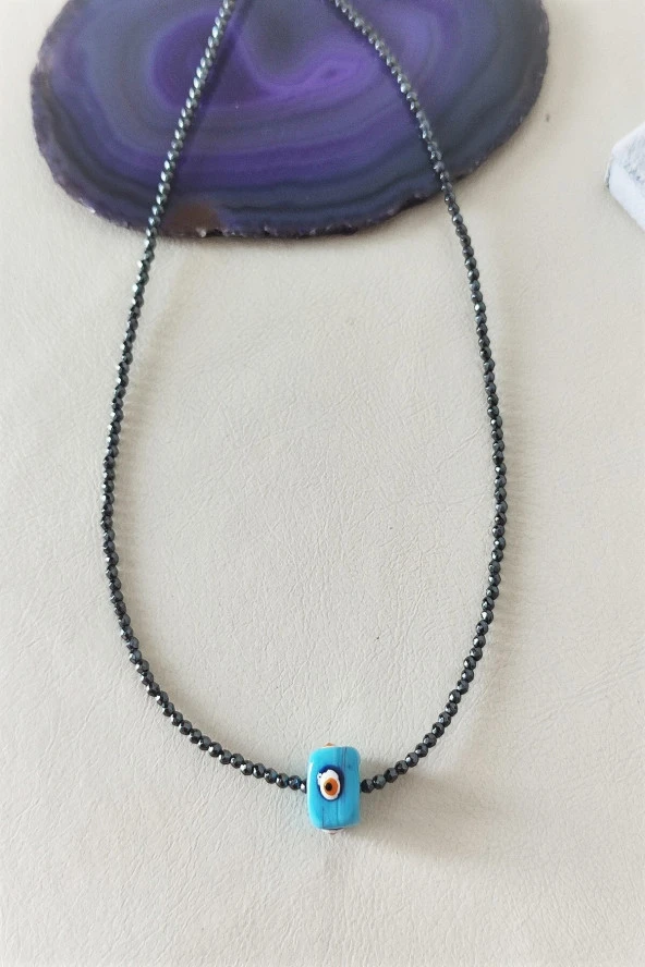 Sertifikalı Hematit Cam Murano Nazar Kolye