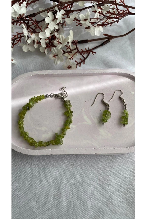 Zebercet Doğal Taş Bileklik Küpe Seti