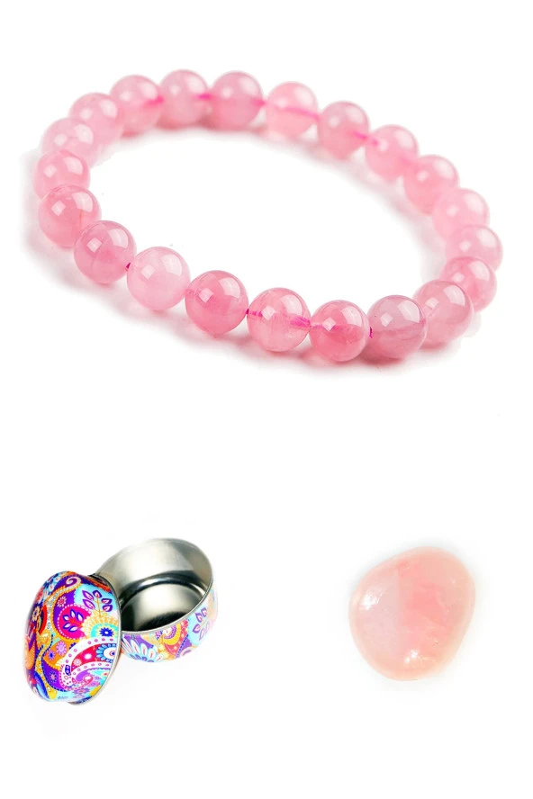 Doğal Pembe Kuvars Taşı Bileklik