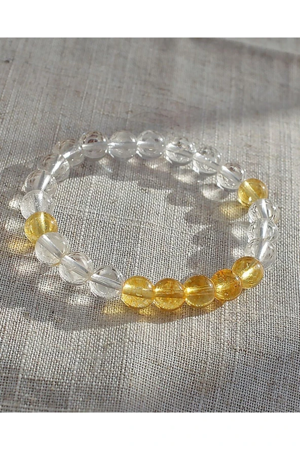 Kristal Kuvars - Dönüşümlü Sitrin Doğal Taş Bileklik 8 Mm Enerji