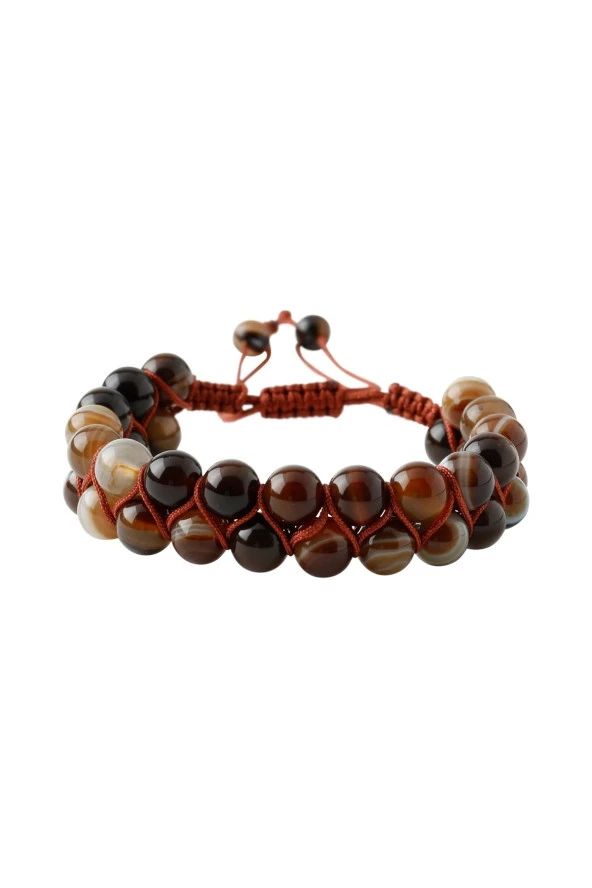 Kahve Göz Akik 8mm Çift Sıra Makrome Doğal Taş Bileklik - 2