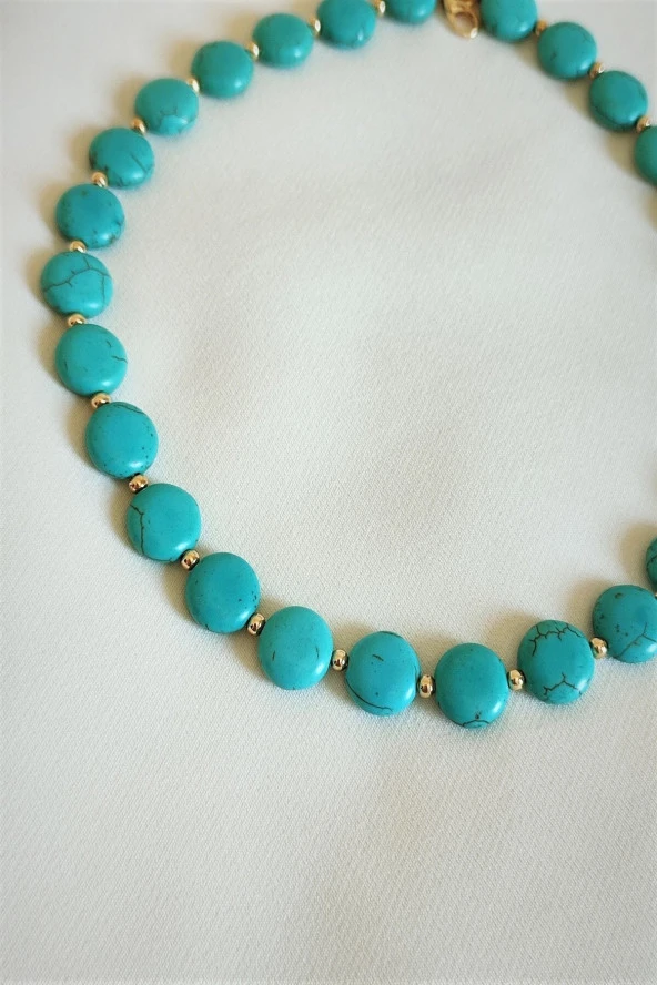 Yassı Turkuaz Doğaltaş Kolye