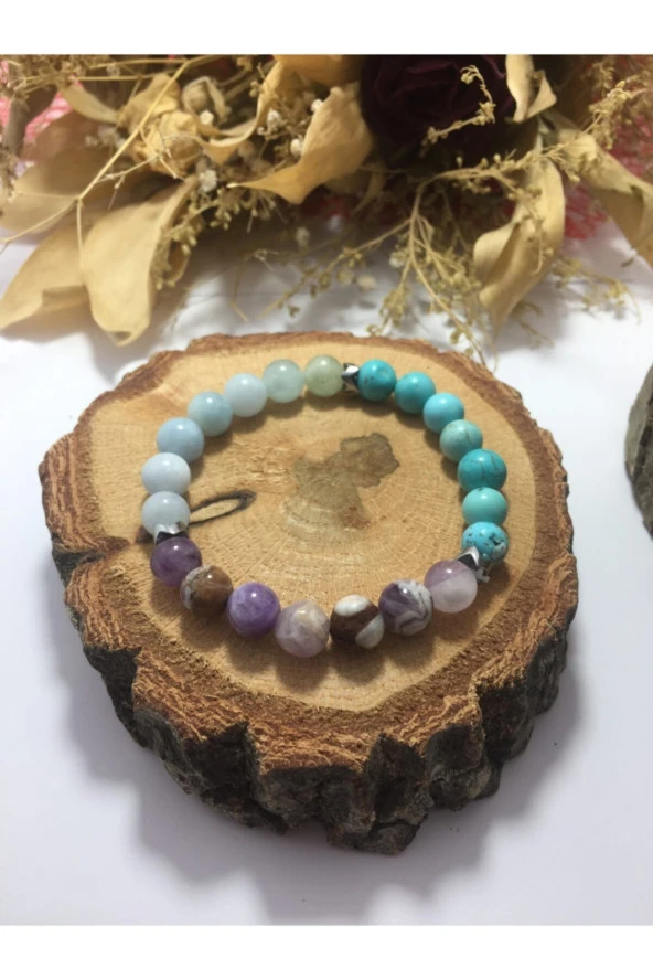 Akrep Burcu 3lü (Akuamarin, Çeroit, Turkuaz) Doğal Taş Bileklik