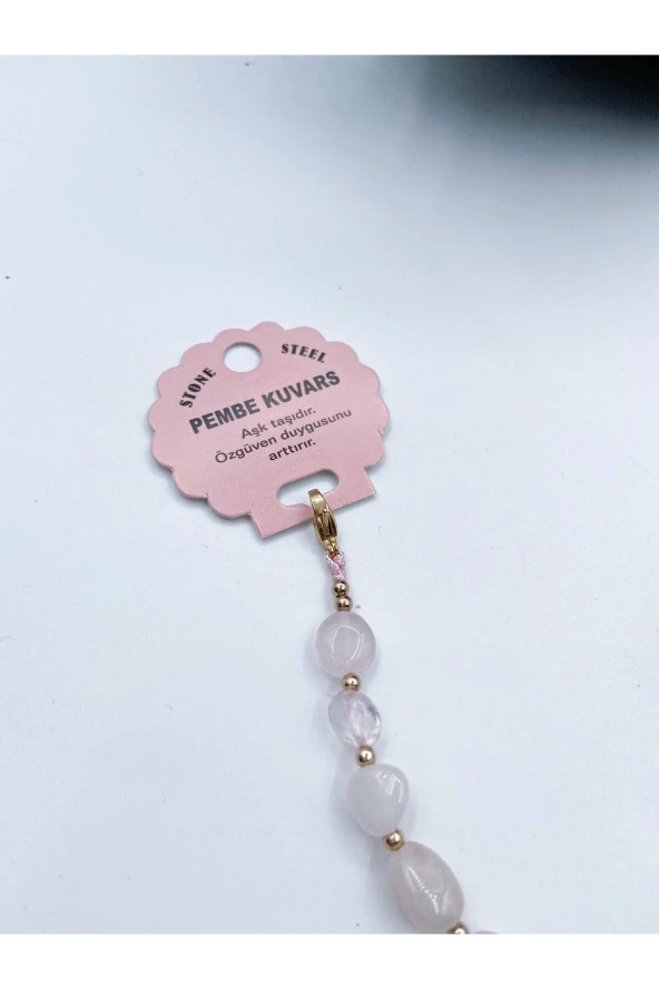 PEMBE KUVARS BİLEKLİK DOĞAL TAŞ TIMBIL KESİM - 2