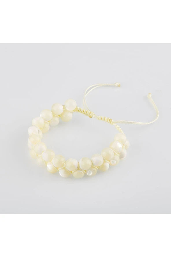 Beyaz Sedef 8mm Çift Sıra Makrome Doğal Taş Bileklik