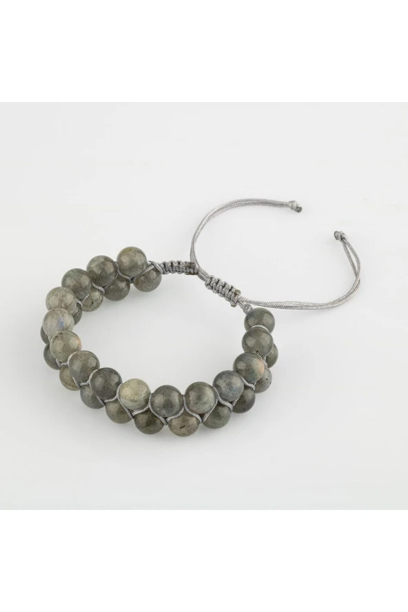 Labradorit 8mm Çift Sıra Makrome Doğal Taş Bileklik - Resim 2