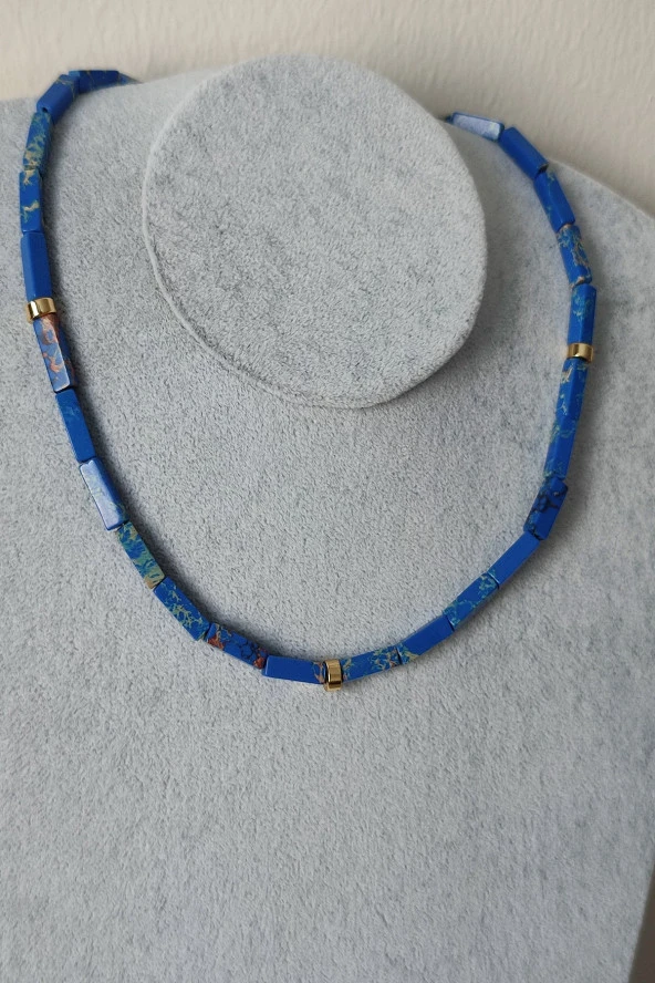 Sertifikalı Mavi Varasit Silindir Doğaltaş Kolye