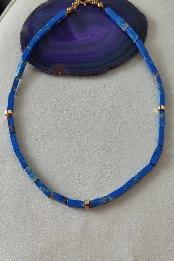 Sertifikalı Mavi Varasit Silindir Doğaltaş Kolye - 2