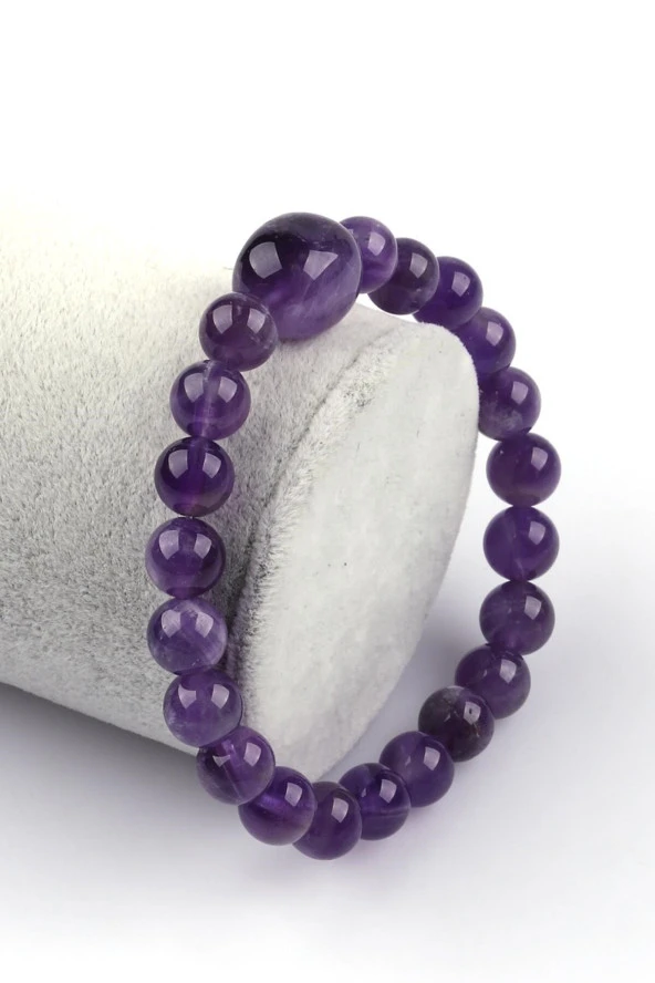 Ametist Doğal Taş Bileklik 8 mm Küre Kesim